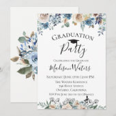 Dusty Blue Floral Gradual Party Invitation Kaart (Voorkant / Achterkant)