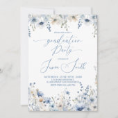 Dusty Blue Floral Graduation Party Invite Kaart (Voorkant)