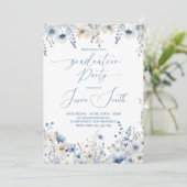 Dusty Blue Floral Graduation Party Invite Kaart (Staand voorkant)