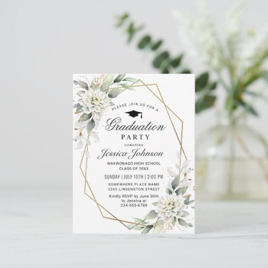 Dusty Blue Floral Graduation Party Uitnodiging (Staand voorkant)