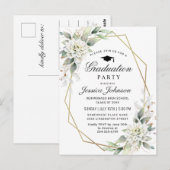 Dusty Blue Floral Graduation Party Uitnodiging (Voorkant / Achterkant)