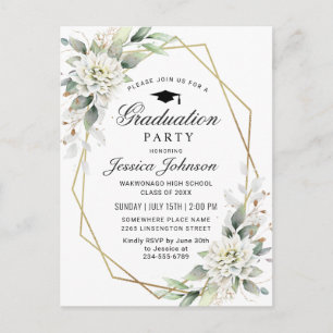 Dusty Blue Floral Graduation Party Uitnodiging