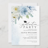 Dusty Blue Floral Graduation Party Uitnodiging (Voorkant)