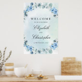 Dusty Blue Floral Green Eucalyptus Weclome Sign Poster (Keuken)