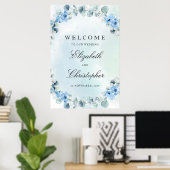 Dusty Blue Floral Green Eucalyptus Weclome Sign Poster (Thuiskantoor)