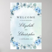 Dusty Blue Floral Green Eucalyptus Weclome Sign Poster (Voorkant)