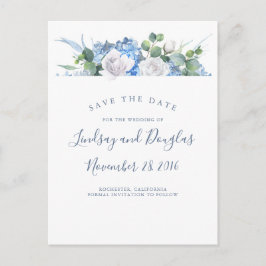 Dusty Blue Floral Green Hydrangea Save the Date Aankondigingskaart