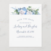 Dusty Blue Floral Green Hydrangea Save the Date Aankondigingskaart (Voorkant)