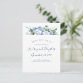 Dusty Blue Floral Green Hydrangea Save the Date Aankondigingskaart (Staand voorkant)
