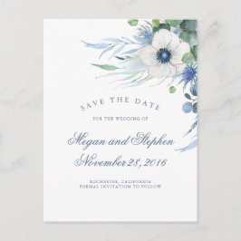 Dusty Blue Floral Green Modern Save the Date Aankondigingskaart