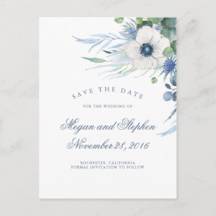 Dusty Blue Floral Green Modern Save the Date Aankondigingskaart