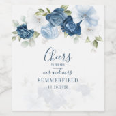 Dusty Blue Floral Greenery Botanical Wedding Wijn Etiket (Enkel label)