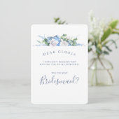 Dusty Blue Floral Greenery Bridesmaid Voorstel Kaart (Staand voorkant)