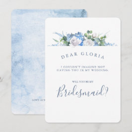 Dusty Blue Floral Greenery Bridesmaid Voorstel Kaart