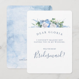 Dusty Blue Floral Greenery Bridesmaid Voorstel Kaart