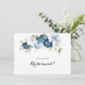 Dusty Blue Floral Greenery Bridesmaid Voorstel Kaart (Staand voorkant)