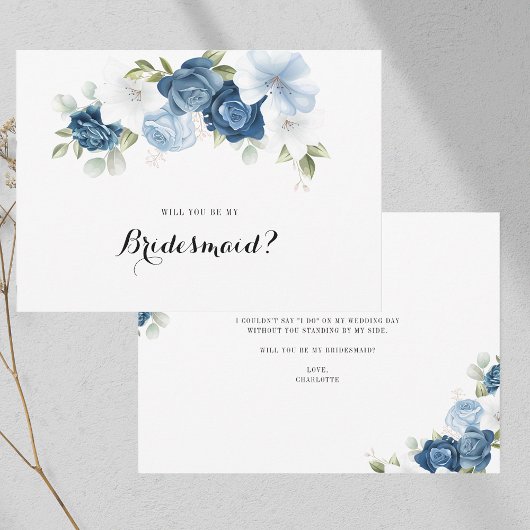 Dusty Blue Floral Greenery Bridesmaid Voorstel Kaart