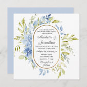 Dusty Blue Floral Greenery Christelijk Wedding Kaart (Voorkant / Achterkant)
