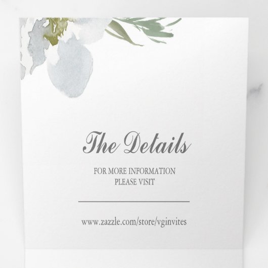 Dusty Blue Floral Greenery drivoudig huwelijk uitn Drieluik Uitnodiging (Binnenzijde eerst)