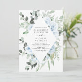 Dusty Blue Floral Greenery Eucalyptus Wedding Invi Kaart (Staand voorkant)