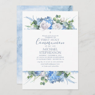 Dusty Blue Floral Greenery Modern Heilige GEMEENSC Kaart