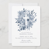 Dusty Blue Floral Greenery Neutral Baptisme Kaart (Voorkant)