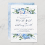 Dusty Blue Floral Greenery Rehearsal Dinner Kaart<br><div class="desc">Waterverf Stoffige blauwe hortensia,  witte bloemetjes en eucalyptus groen repetitie dineruitnodigingen</div>