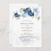 Dusty Blue Floral Greenery Rehearsal Dinner Kaart (Voorkant / Achterkant)