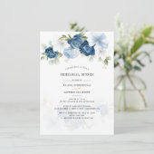 Dusty Blue Floral Greenery Rehearsal Dinner Kaart (Staand voorkant)