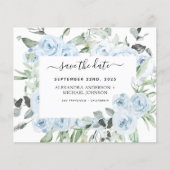 Dusty Blue Floral Greenery Save the Date Invitati (Voorkant)