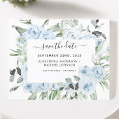 Dusty Blue Floral Greenery Save the Date Invitati