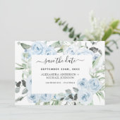 Dusty Blue Floral Greenery Save the Date Kaart (Staand voorkant)
