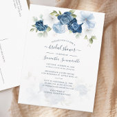 Dusty Blue Floral Greenery Vrijgezellenfeest Uitnodiging Briefkaart