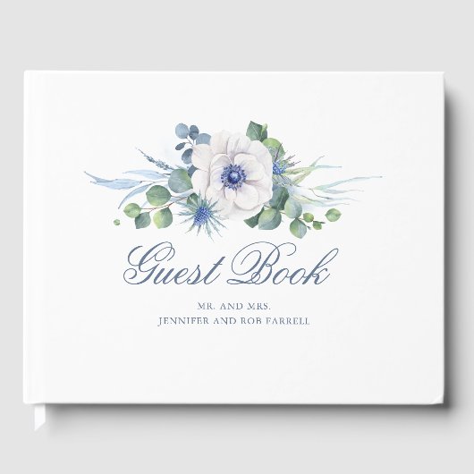 Dusty Blue Floral Greenery Wedding Gastenboek (Voorkant)
