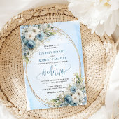 Dusty Blue Floral Greenery wedding invitation Kaart