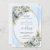 Dusty Blue Floral Greenery wedding invitation Kaart (Voorkant)