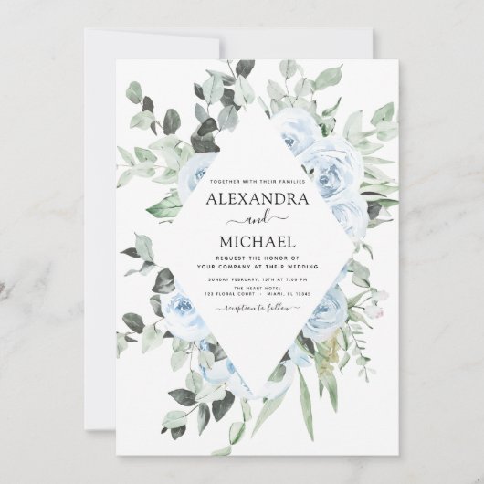 Dusty Blue Floral Greenery Wedding Kaart (Voorkant)
