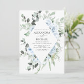 Dusty Blue Floral Greenery Wedding Kaart (Staand voorkant)