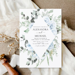 Dusty Blue Floral Greenery Wedding Kaart