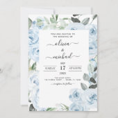 Dusty Blue Floral Greenery Wedding Kaart (Voorkant)
