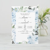Dusty Blue Floral Greenery Wedding Kaart (Staand voorkant)
