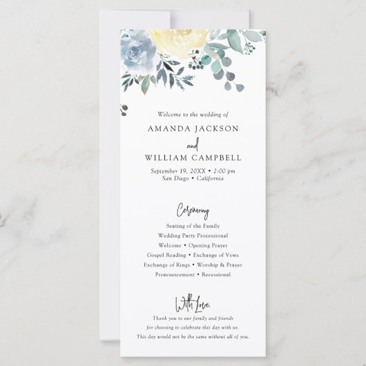 Dusty Blue Floral Greenery Wedding Programme (Voorkant)