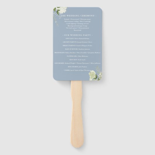 Dusty Blue Floral Greenery Wedding Programme Handwaaier (Achterkant)