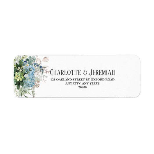 Dusty Blue Floral Greenery Wedding Return Address Etiket (Voorkant)