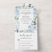 Dusty Blue Floral Greenery Wedding RSVP All In One Uitnodiging (Binnen)