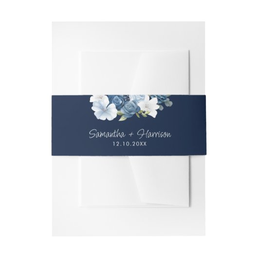 Dusty Blue Floral Greenery Wedding Uitnodigingen Wikkel (Voorkant Voorbeeld)