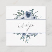 Dusty Blue Floral & Grey QR Code RSVP Card Informatiekaartje (Voorkant)