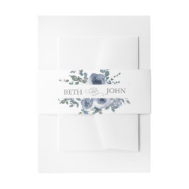 Dusty Blue Floral & Grey  Uitnodigingen Wikkel