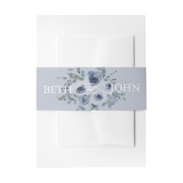 Dusty Blue Floral & Grey  Uitnodigingen Wikkel