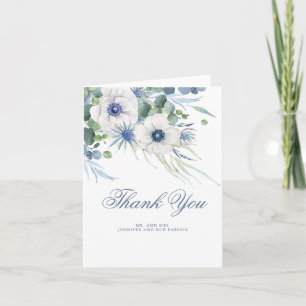 Dusty Blue Floral Groen Bruiloft Dank u Bedankkaart
